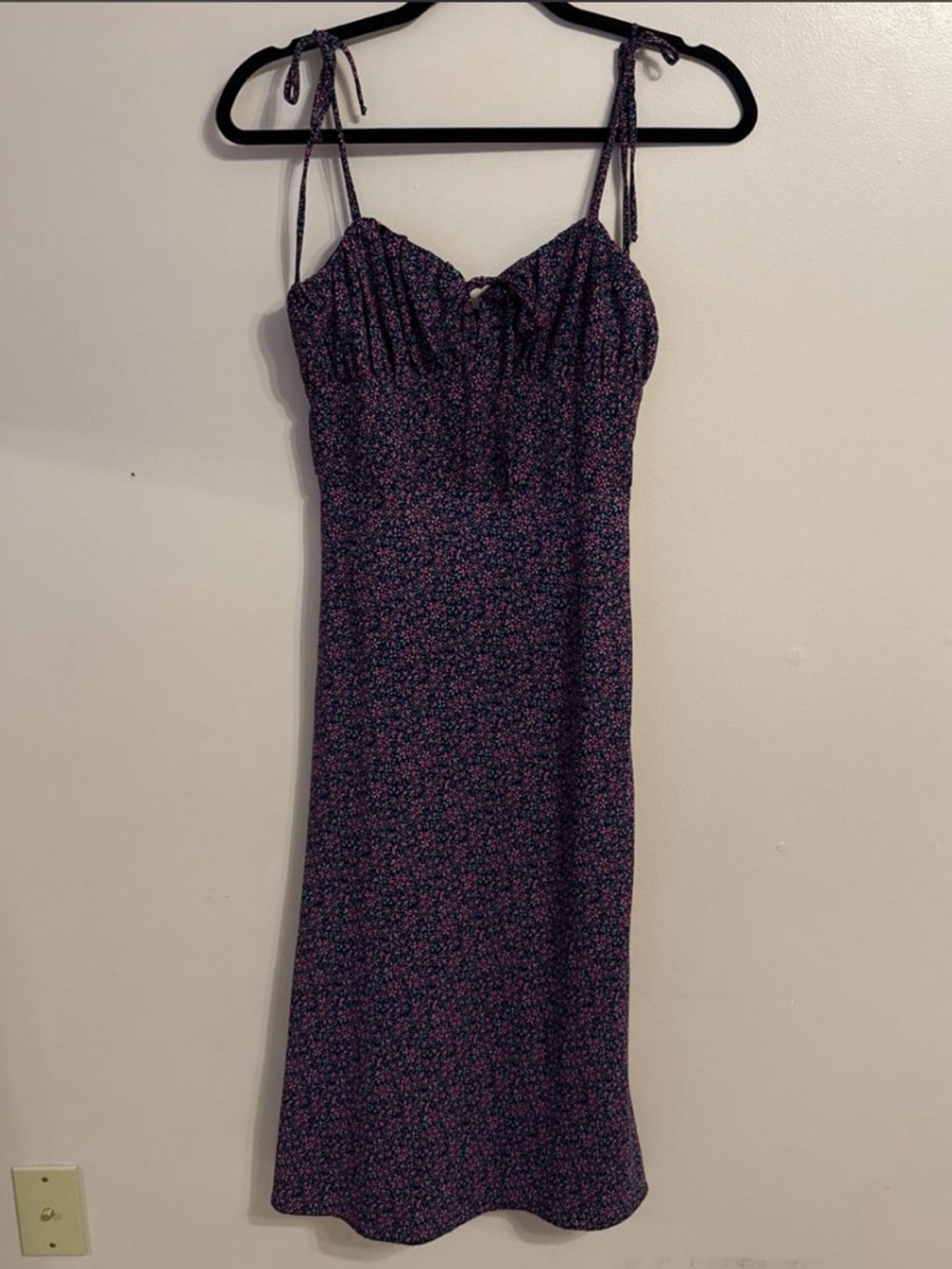 Y2K B Darlin Milk Maid Dainty Floral Blue and Pink Midi Dress Size 3/4 Tie Front